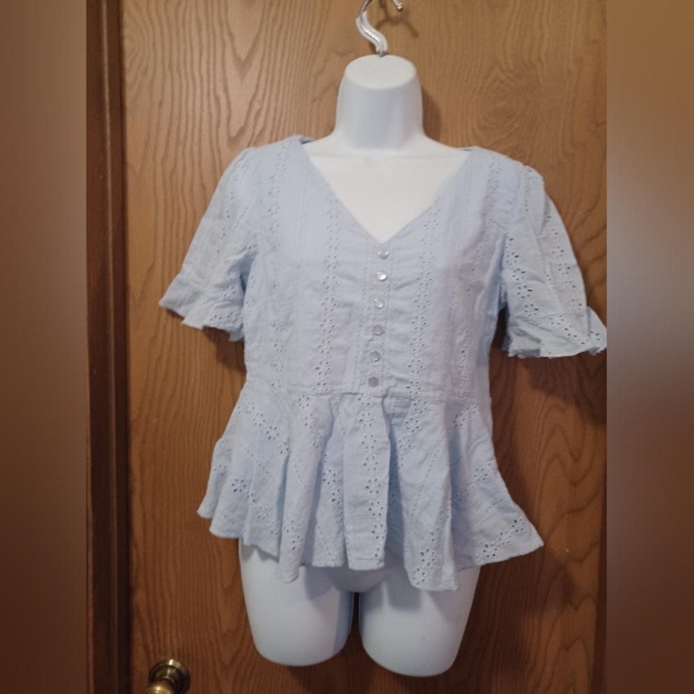 LOVE SADIE Floral Eyelet Embroidered Peplum Top
